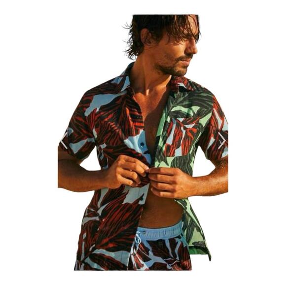 Agua Bendita Jack Shirt Tonka Print Button Front SS NWT Medium - Picture 1 of 14